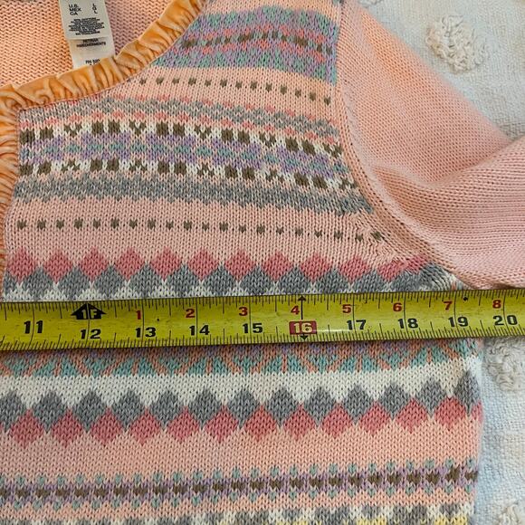 Vintage Liz Claiborne Women’s L Cardigan Peach Pink Velvet Ruffle Boarder - Picture 6 of 8